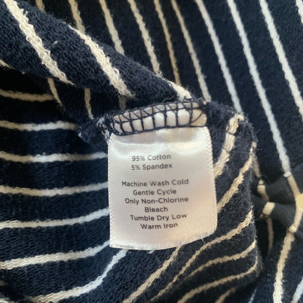 Talbots Navy Stripe Knit Top Small Coastal Grandma Ribbed Trim Pocket Preppy - Picture 6 of 6
